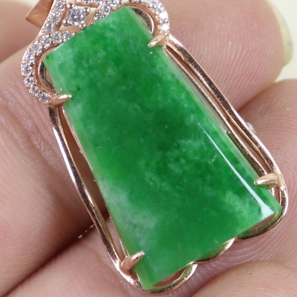 Certified Green 100% Natural A JADE jadeite 925 Silver Pendant - Picture 3 of 7
